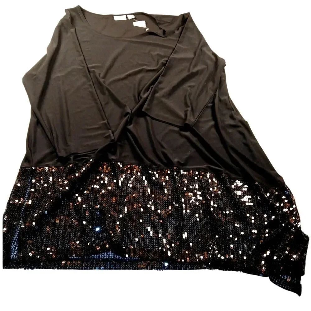 Cato Designer Womens New Black Sequin Short Sleeve Top - Size 18/20W